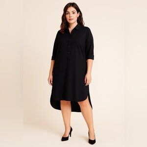 Anthropologie Maeve XL Black Cotton Shirt Dress High Low Button Front